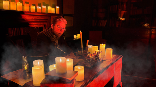 Man tells a story in candlelit church